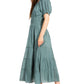 Sakkas Cotton Crepe Smocked Peasant Gypsy Boho Renaissance Mid Length Dress