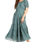 Sakkas Cotton Crepe Smocked Peasant Gypsy Boho Renaissance Mid Length Dress