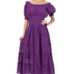 Sakkas Cotton Crepe Smocked Peasant Gypsy Boho Renaissance Mid Length Dress