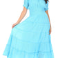 Sakkas Cotton Crepe Smocked Peasant Gypsy Boho Renaissance Mid Length Dress