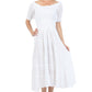 Sakkas Cotton Crepe Smocked Peasant Gypsy Boho Renaissance Mid Length Dress