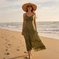 Sakkas Stonewashed Rayon Embroidered Adjustable Spaghetti Straps Long Dress