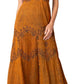 Sakkas Stonewashed Rayon Embroidered Adjustable Spaghetti Straps Long Dress