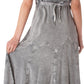 Sakkas Stonewashed Rayon Embroidered Adjustable Spaghetti Straps Long Dress