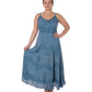 Sakkas Stonewashed Rayon Embroidered Adjustable Spaghetti Straps Long Dress
