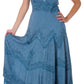 Sakkas Stonewashed Rayon Embroidered Adjustable Spaghetti Straps Long Dress