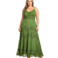 Sakkas Stonewashed Rayon Embroidered Adjustable Spaghetti Straps Long Dress