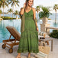 Sakkas Stonewashed Rayon Embroidered Adjustable Spaghetti Straps Long Dress