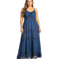 Sakkas Stonewashed Rayon Embroidered Adjustable Spaghetti Straps Long Dress