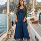 Sakkas Stonewashed Rayon Embroidered Adjustable Spaghetti Straps Long Dress