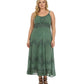 Sakkas Stonewashed Rayon Embroidered Adjustable Spaghetti Straps Long Dress