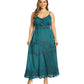 Sakkas Stonewashed Rayon Embroidered Adjustable Spaghetti Straps Long Dress