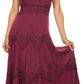 Sakkas Stonewashed Rayon Embroidered Adjustable Spaghetti Straps Long Dress