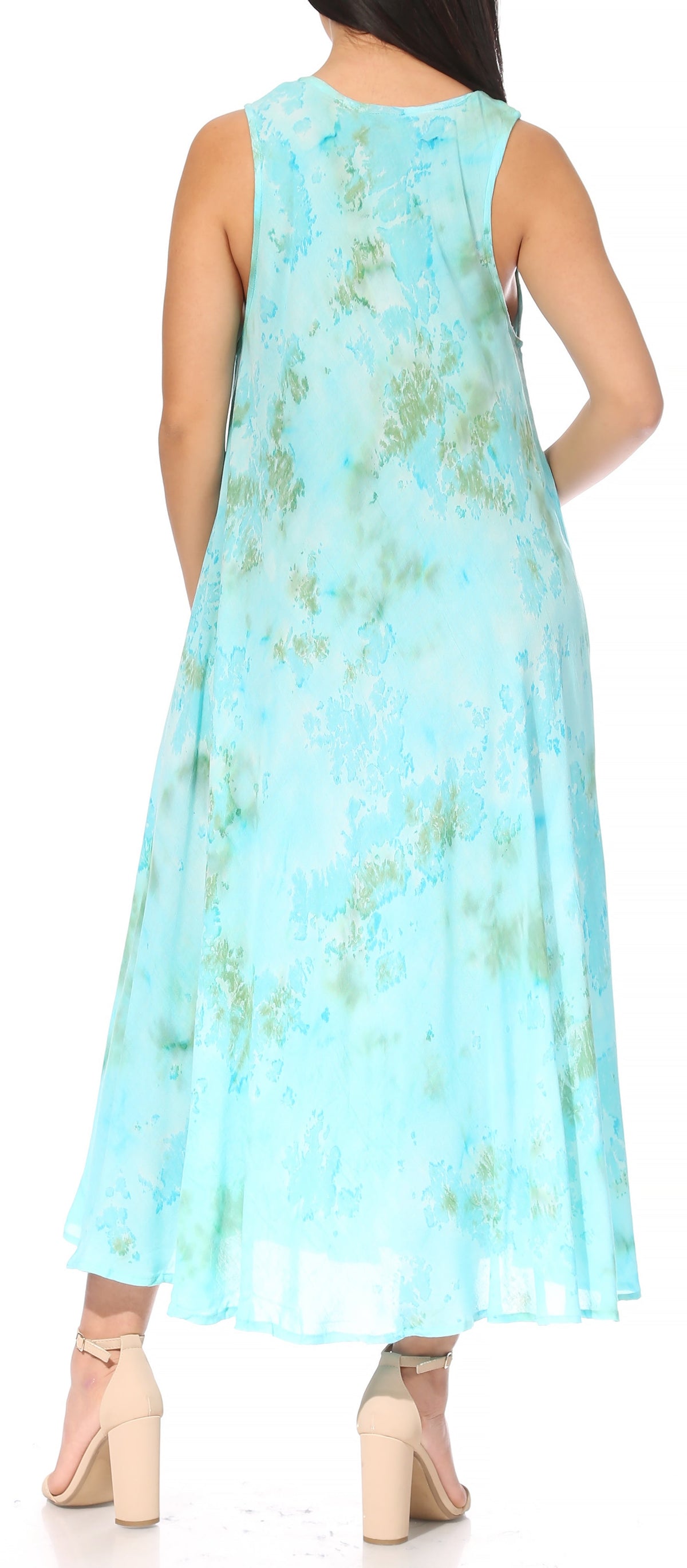 Sakkas Liza Women's Sleeveless Maxi Caftan Dress for Casual Summer Wear with Bohemian Flair and Handy Pockets