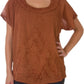 Sakkas Embroidered 100% Cotton Scoop Neck Semi-Sheer Short Sleeve Gauzy Top / Blouse