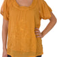 Sakkas Embroidered 100% Cotton Scoop Neck Semi-Sheer Short Sleeve Gauzy Top / Blouse