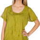 Sakkas Embroidered 100% Cotton Scoop Neck Semi-Sheer Short Sleeve Gauzy Top / Blouse