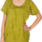 Sakkas Embroidered 100% Cotton Scoop Neck Semi-Sheer Short Sleeve Gauzy Top / Blouse