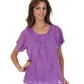 Sakkas Embroidered 100% Cotton Scoop Neck Semi-Sheer Short Sleeve Gauzy Top / Blouse