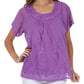 Sakkas Embroidered 100% Cotton Scoop Neck Semi-Sheer Short Sleeve Gauzy Top / Blouse