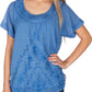 Sakkas Embroidered 100% Cotton Scoop Neck Semi-Sheer Short Sleeve Gauzy Top / Blouse