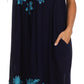 Sakkas Embroidered Palm Tree V-Neck Caftan Cotton Dress