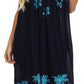 Sakkas Embroidered Palm Tree V-Neck Caftan Cotton Dress