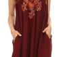 Sakkas Embroidered Palm Tree V-Neck Caftan Cotton Dress