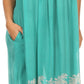 Sakkas Embroidered Palm Tree V-Neck Caftan Cotton Dress