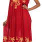 Sakkas Embroidered Palm Tree V-Neck Caftan Cotton Dress
