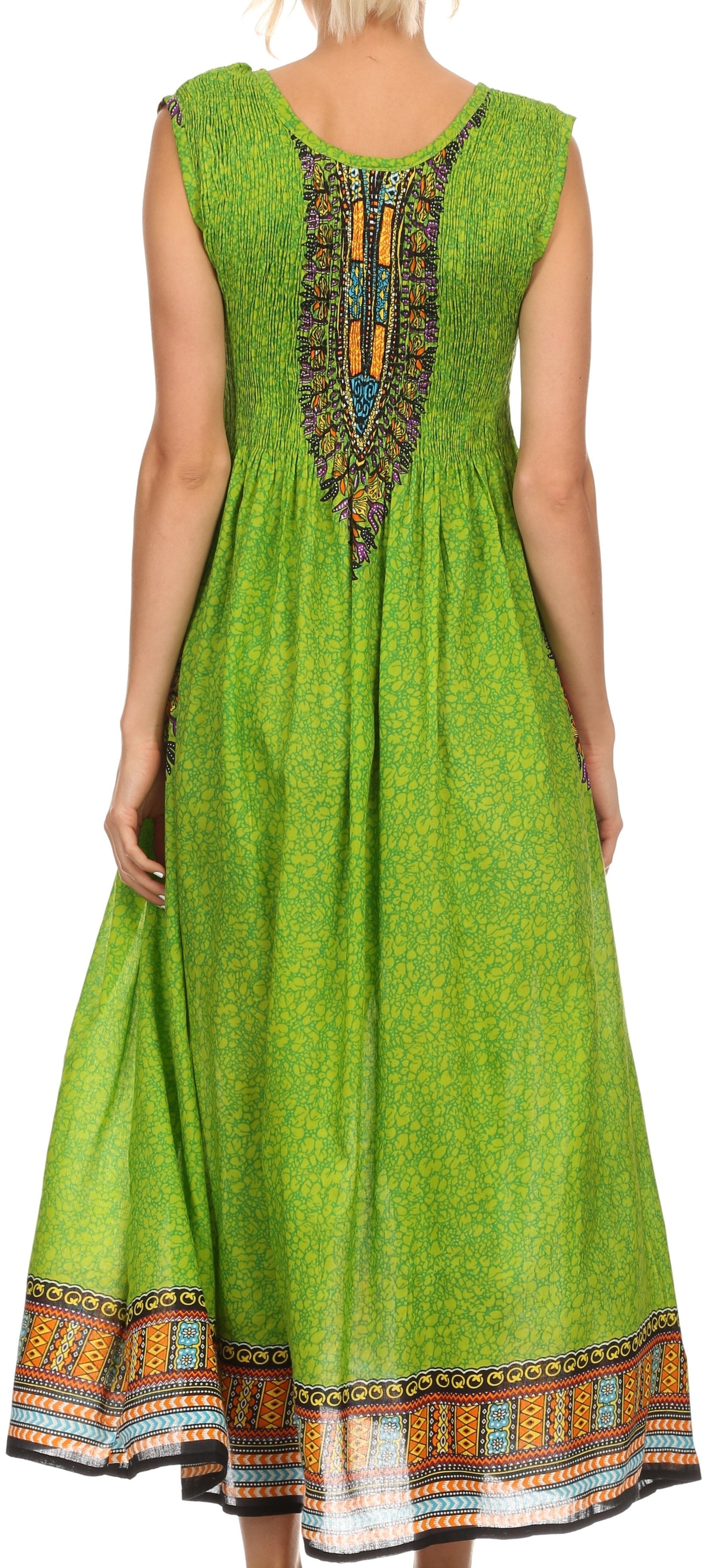 Sakkas Hoola Long Tall Full Length Tribal Printed Batik Tank Top Sleeveless Dress