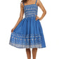 Sakkas Sequin Embroidered Smocked Bodice Knee Length Dress