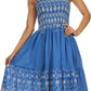 Sakkas Sequin Embroidered Smocked Bodice Knee Length Dress
