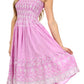 Sakkas Sequin Embroidered Smocked Bodice Knee Length Dress