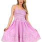 Sakkas Sequin Embroidered Smocked Bodice Knee Length Dress
