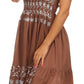 Sakkas Sequin Embroidered Smocked Bodice Knee Length Dress