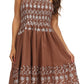 Sakkas Sequin Embroidered Smocked Bodice Knee Length Dress