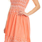 Sakkas Sequin Embroidered Smocked Bodice Knee Length Dress