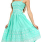 Sakkas Sequin Embroidered Smocked Bodice Knee Length Dress