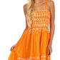 Sakkas Sequin Embroidered Smocked Bodice Knee Length Dress