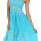 Sakkas Sequin Embroidered Smocked Bodice Knee Length Dress