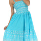Sakkas Sequin Embroidered Smocked Bodice Knee Length Dress