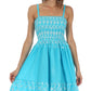 Sakkas Sequin Embroidered Smocked Bodice Knee Length Dress