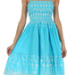 Sakkas Sequin Embroidered Smocked Bodice Knee Length Dress