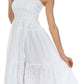 Sakkas Sequin Embroidered Smocked Bodice Knee Length Dress
