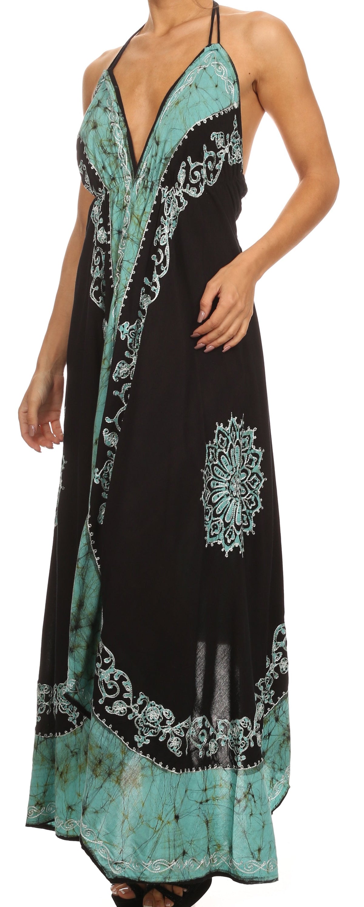 Sakkas Serenity Embroidered Batik Halter Dress