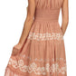 Sakkas Gigi Boho Sleeveless Smocked Waist Embroidered Mid-Length Batik Dress