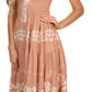 Sakkas Gigi Boho Sleeveless Smocked Waist Embroidered Mid-Length Batik Dress
