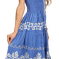 Sakkas Gigi Boho Sleeveless Smocked Waist Embroidered Mid-Length Batik Dress