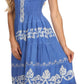 Sakkas Gigi Boho Sleeveless Smocked Waist Embroidered Mid-Length Batik Dress